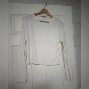 White Long Sleeve Ribbed Top